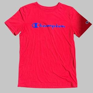 Champion Vibrant Red Tee with Blue Logo